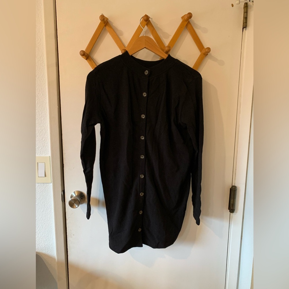 Sseko Designs Black Button-Up Tunic Sweater, Size 1 (0-6)